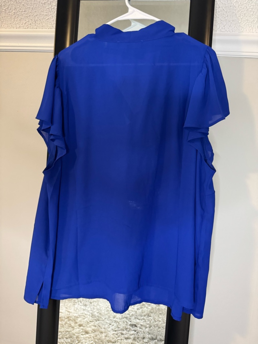 Eloquii Cobalt Tie-Neck Flutter Sleeve Blouse - Picture 2 of 8